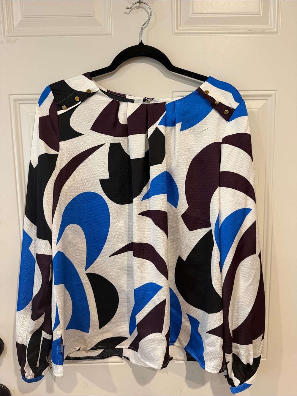 Liz Claiborne Abstract Geo Print Blouse — Blue, Black, Burgundy, White